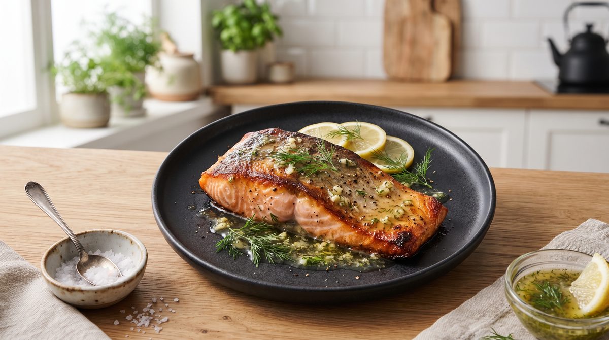 Tender Air Fryer Atlantic Salmon with Lemon Herb Butter