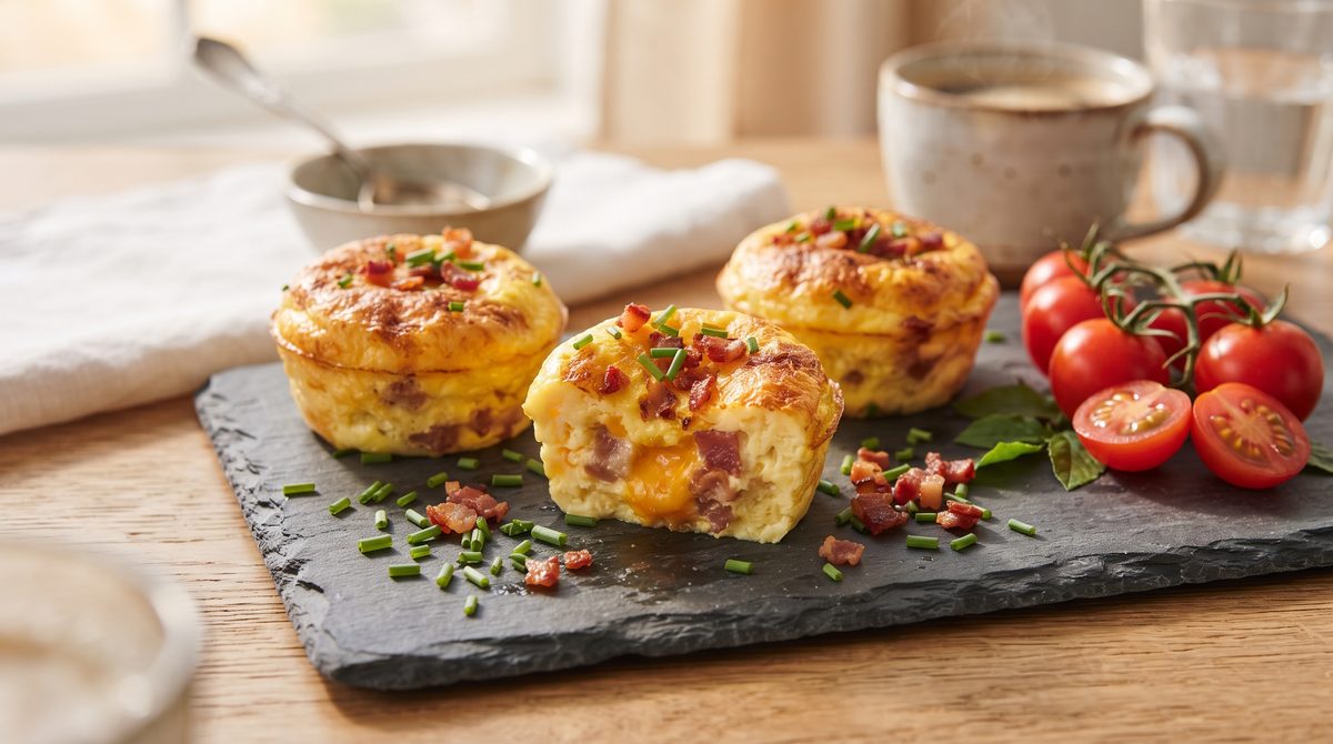 Fluffy Air Fryer Bacon & Cheddar Breakfast Egg Bites