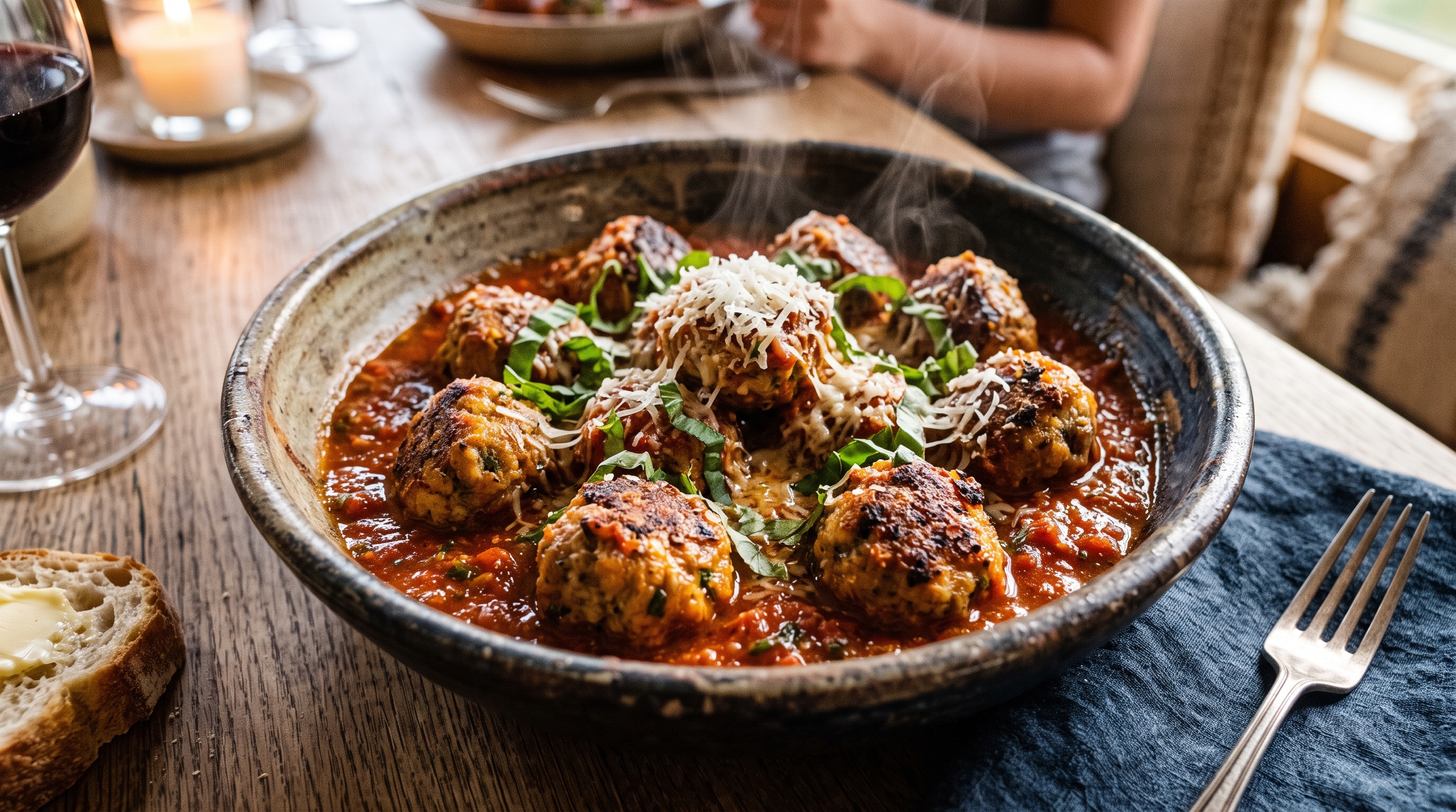 Air Fryer Beef Meatballs in Rich Marinara